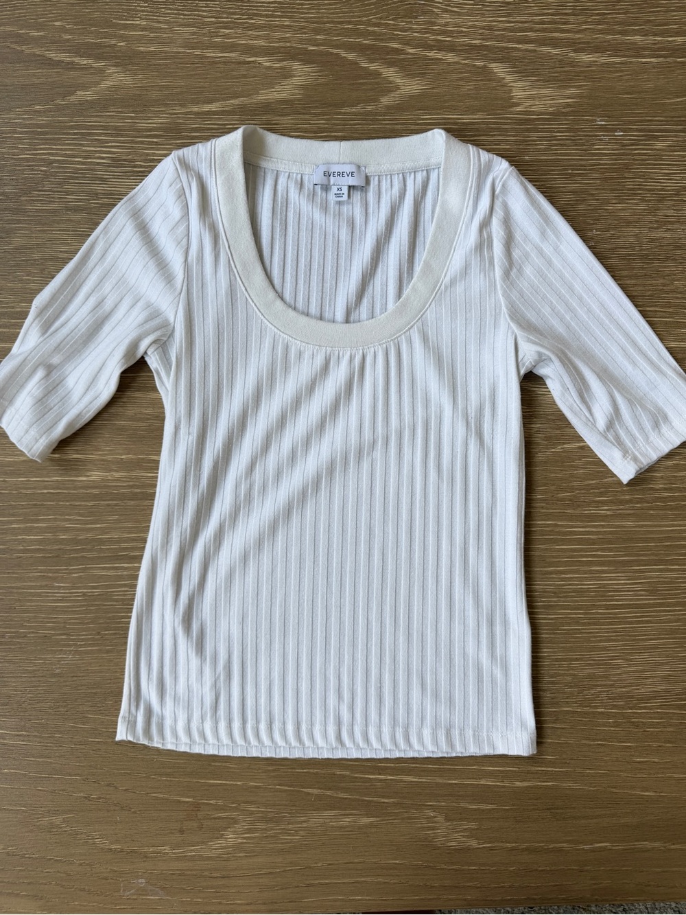 Evereve Cream Ribbed Scoop Neck Short Sleeve Top
